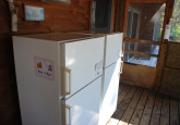 Beer and Bait refrigerators in shared screened porch of cabins #9 and #10 at Crow Wing Crest Lodge in Akeley, MN