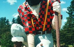 Akeley owners joke about Paul Bunyan for local newspaper article . . .