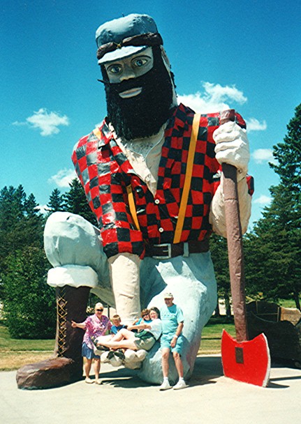 Akeley owners joke about Paul Bunyan for local newspaper article . . .