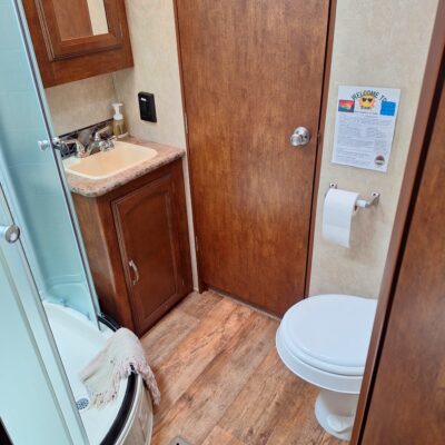 Kitchen bathroom behind Cabin #8 at Crow wing Crest Lodge, akeley mn