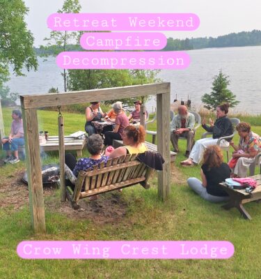 Retreat weekend campfire at Crow Wing Crest Lodge in Akeley MN